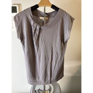 LOFT Women's Top Gray Round Neck Casual Blouse Wool‎ Blend Size Medium Petite
